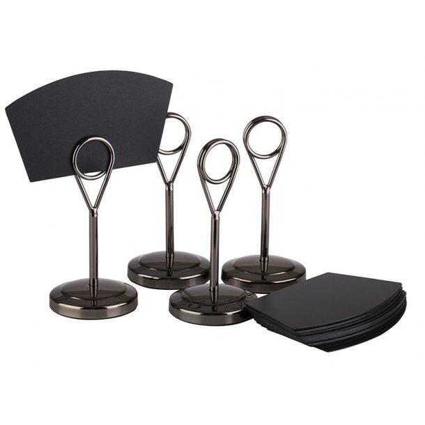 Menukortholder sort m/ring 4 stk.  