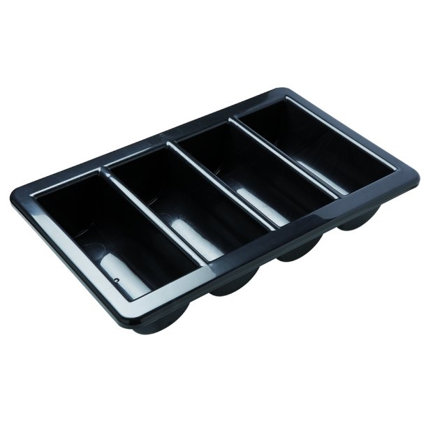 Bestikkasse 4 rum sort plast 50 x 30 cm,  